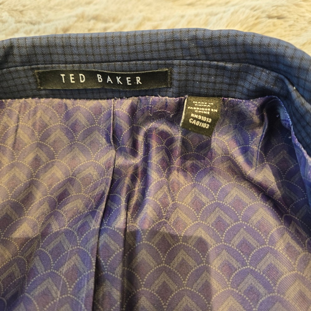 Ted Baker London Joey C Mens 40 Blue Micro Check Wool Blazer Jacket Sport Coat - Picture 6 of 7